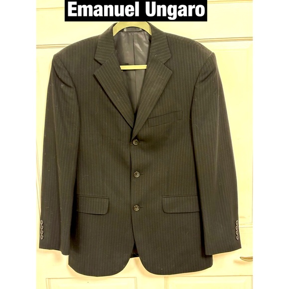 Emanuel Ungaro3 Button‎ Black Pinstripe Wool Suit Jacket New